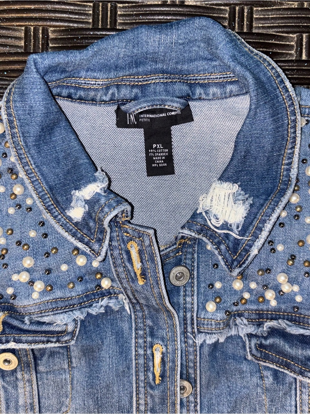Women’s INC International Concepts Blue Pearl-Embellished Denim Jacket